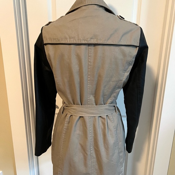 Tan Trench with Edgy Faux Leather sleeves and silver studs - Picture 2 of 4
